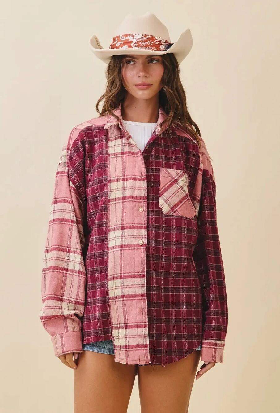 NEW Pink Kambrie Plaid Flannel Shirt SMALL